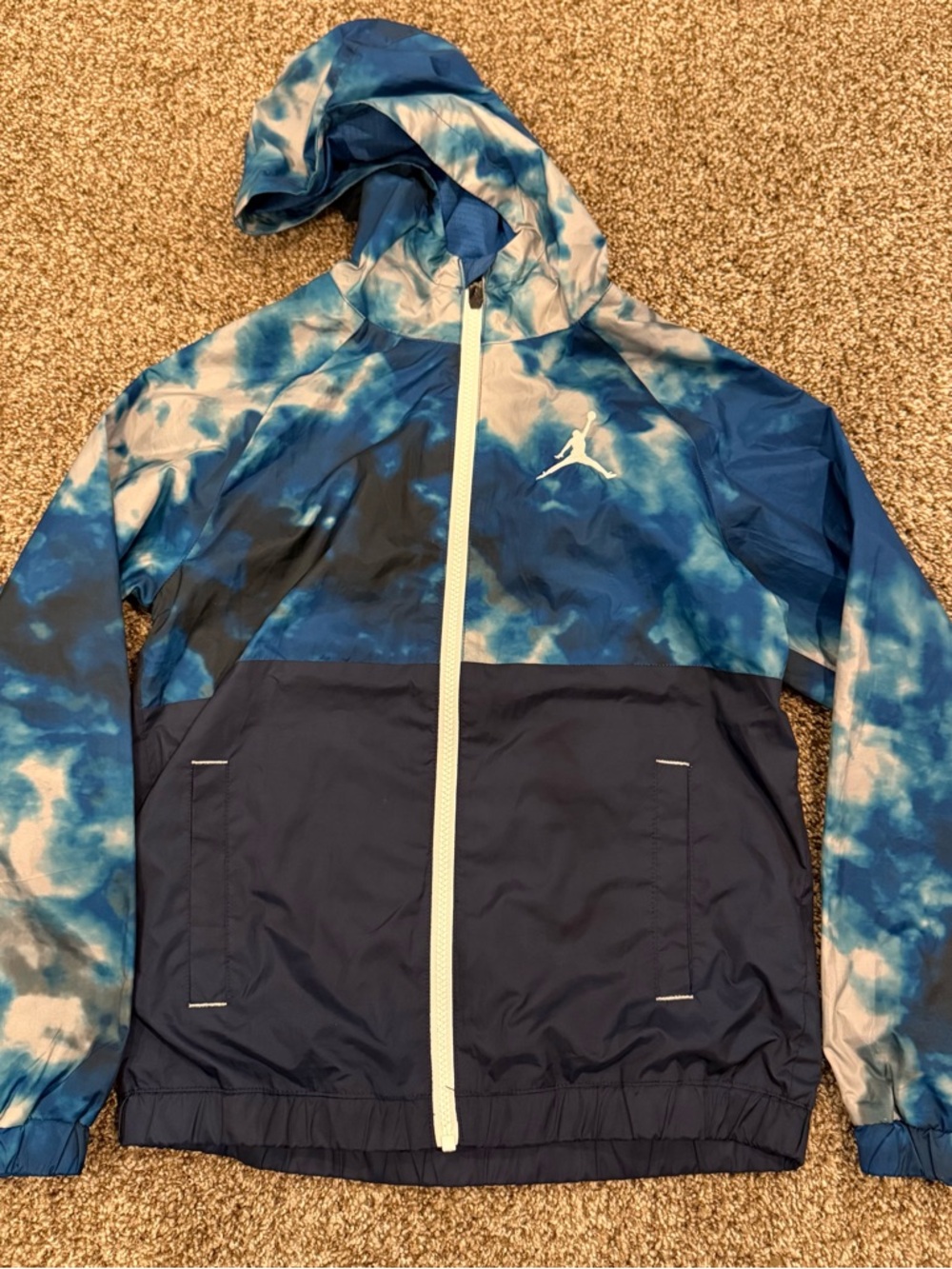 Nike Jordan Blue Tie-Dye Hooded Windbreaker Spring Jacket - Size Medium